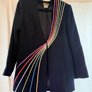 Midnight Velvet Navy Blazer with Rainbow Stripes Vintage